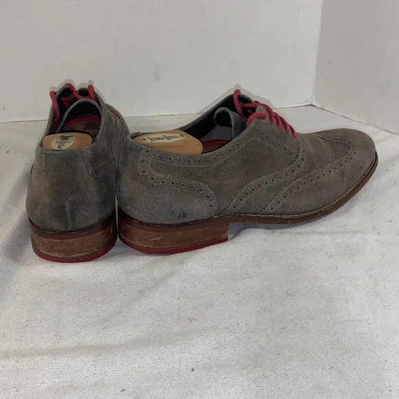 Cole Haan Men's Gray Suede Wingtip Oxfords with Red Laces